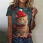 Cute Cat Women's T-Shirt Summer Round Neck Short Sleeved Clothing Christmas Gift Pullover Tops Fashions Animal Casual T-Shirts