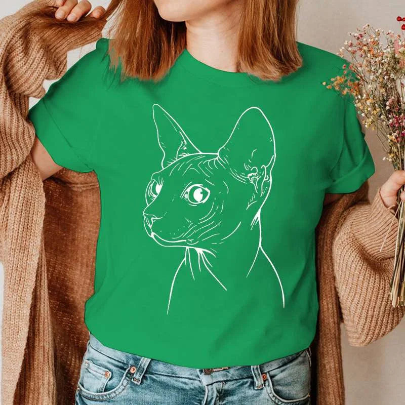 Summer Shirt Casual Clothing Graphic T Shirt Short Sleeve Women Sphinx Cat Fashion Clothes Tee T-shirt Female Tops Camisas Mujer