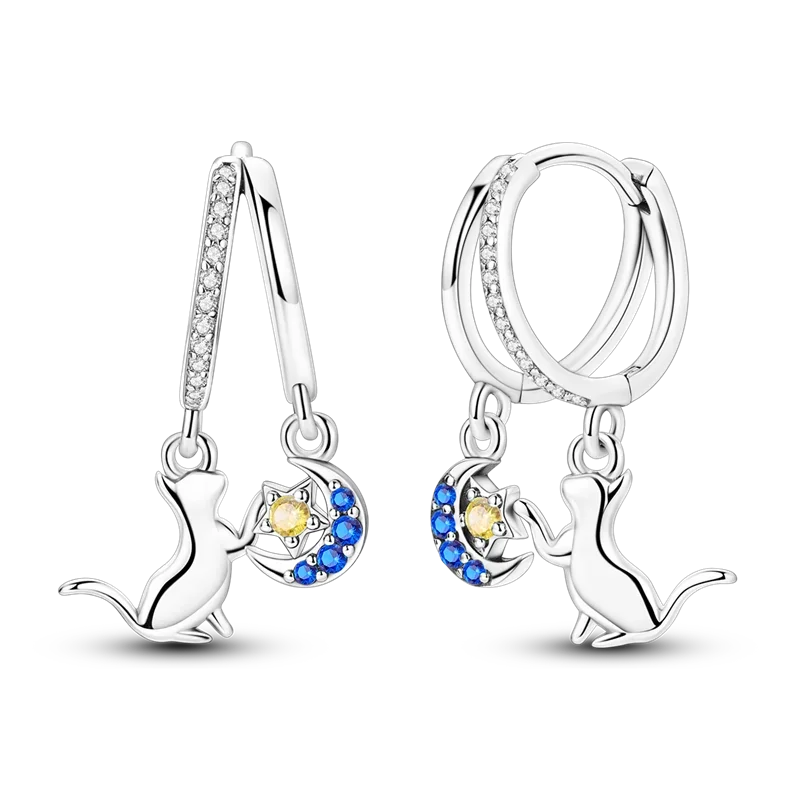 925 Sterling Silver Elegant Cute Cat Animal Ear Jewelry Party Wedding Jewelry Zircon Stone Earring Hoop Earrings for Women