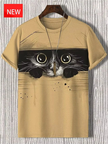 Men's Funny Animal Cat Print T-Shirt 3D Print Short Sleeve T-Shirt Top New In Oversized O-Neck T-Shirt For Men Streetwear