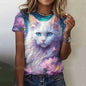 Cute Cat Women's T-Shirt Summer Round Neck Short Sleeved Clothing Christmas Gift Pullover Tops Fashions Animal Casual T-Shirts