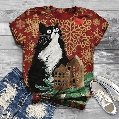 Cat Short Sleeve Cartoon Cat Women's T-Shirt Summer Fashion 3d Cartoon Women Clothing T Shirt For Women Daily Casual Top Tee