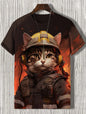 Japanese Style Samurai Cat Graphic T Shirt For Men Causal 3D Printed O Neck Short Sleeve Tees Outdoor Oversize Men Clothing Tops