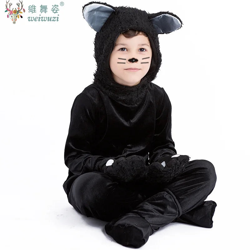Children's Day Black Cat Cosplay Kids Costume Cute Kitten Animal Onesie Gloves Hat Suit Suitable for Stage Show Halloween Party