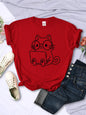 Careful Study Of Work Cat Sketches Women T-Shirt Personality Trend Casual Tee Clothing Street Creative Tops Female Short Sleeve