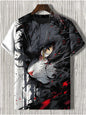 Japanese Style Samurai Cat Graphic T Shirt For Men Causal 3D Printed O Neck Short Sleeve Tees Outdoor Oversize Men Clothing Tops